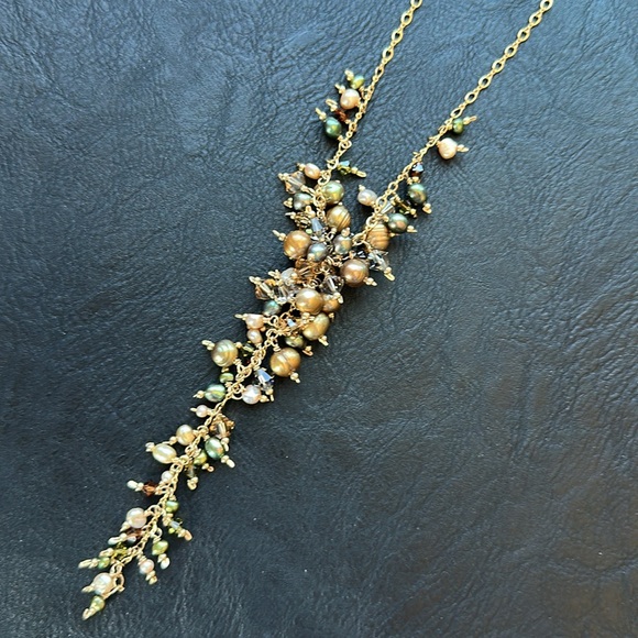 14K GF Necklace Cascading Freshwater Pearls & Faceted Crystals Multicolored - Picture 9 of 10